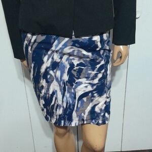 Ann Taylor Navy and White Abstract Pencil Skirt